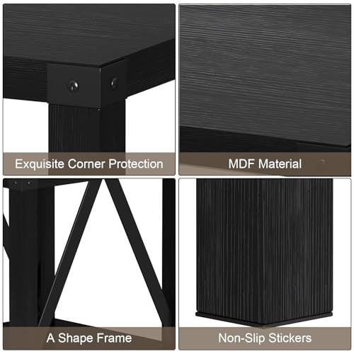Farmhouse End Table Set of 2, Rustic Vintage Nightstand Side Table with Shelf for Living Room, Black