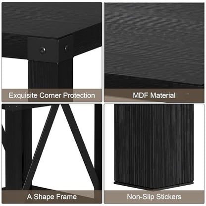 Farmhouse End Table Set of 2, Rustic Vintage Nightstand Side Table with Shelf for Living Room, Black