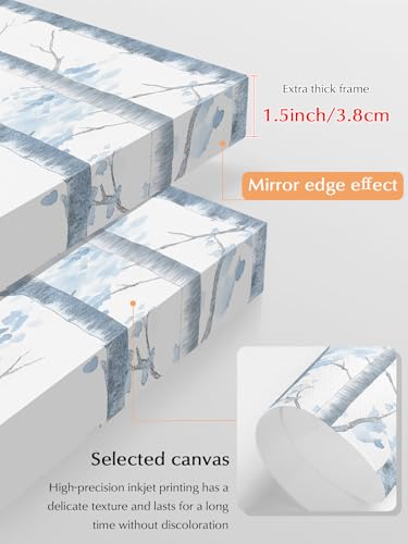 NuYeBiofx Watercolor Blue Gray Tree Branch Canvas Wall Art Prints,40"x28" Framed Picture Artwork Retro Forest Leaves Foliage Printed Canvas Oil Painting for Living Room Bedroom Office,Ready to Hang