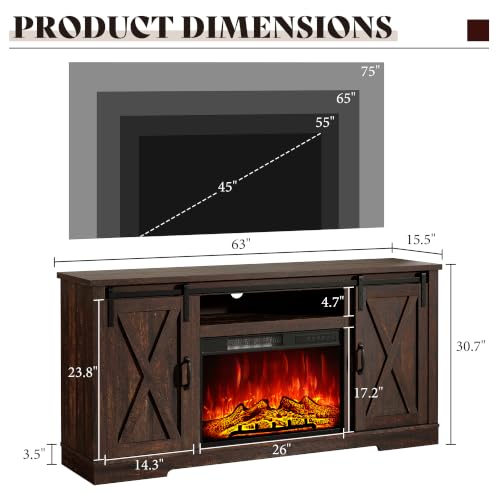 Fireplace TV Stand with Sliding Barn Door for TVs up to 75", view 3