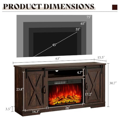 Fireplace TV Stand with Sliding Barn Door for TVs up to 75", view 3