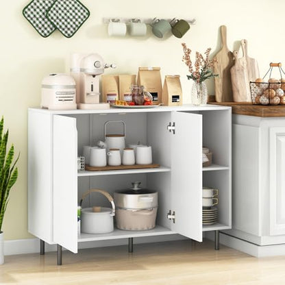 Buffet Cabinet with Storage, Wooden Sideboard with 2-Door Cabinet, 2 Cubes, 5-Position Adjustable Shelves, 5 Metal Legs, Anti-Toppling Device, Modern Furniture for Kitchen Living Room (White)