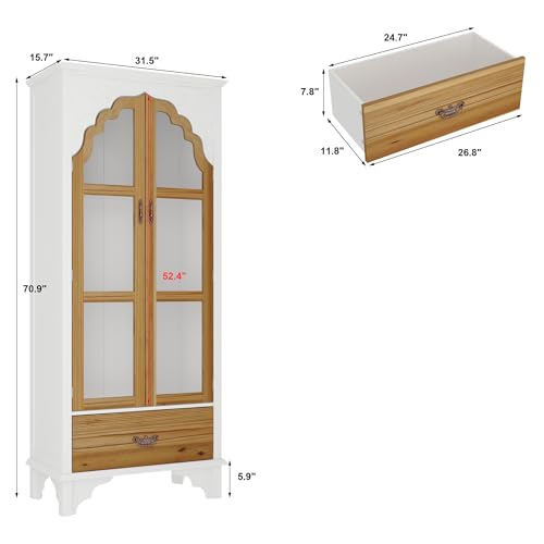 70.9" H Tall Kitchen Pantry with Glass Doors, Shelves & Drawer, view 3