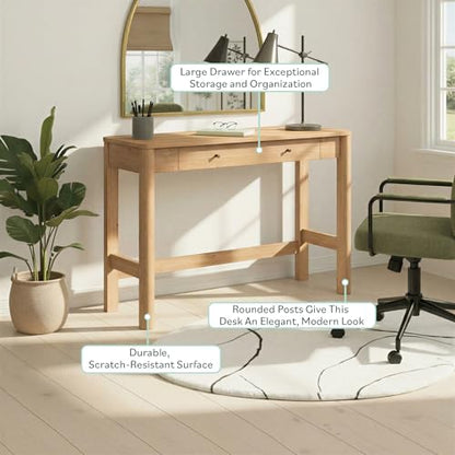 Penelope Modern Writing Desk with Drawer Storage, 44 Inch, English Oak, view 3