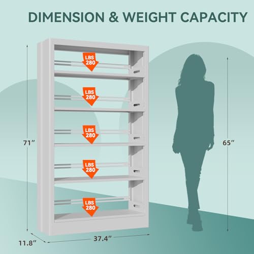 71" Metal Book Shelf,5 Tier Bookshelf with Adjustable Shelves,White Bookshleves and Bookcases,Heavy Duty Library Book Case,Modern Open Bookshelf for Living Room,Bedroom,Office (White)
