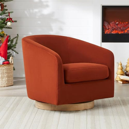 CHITA Swivel Accent Chair, Fully Assembled Velvet Barrel Armchair with FSC Certified Upholstered for Living Room, Bedroom and Office, Burnt Orange