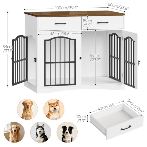 Dog Crate Furniture, 39.4'' Wooden Dog Kennel Indoor with Storage, view 5