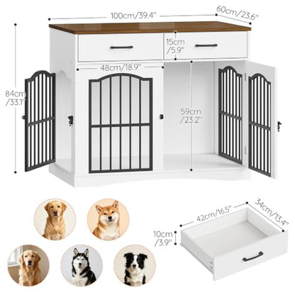 Dog Crate Furniture, 39.4'' Wooden Dog Kennel Indoor with Storage, view 5