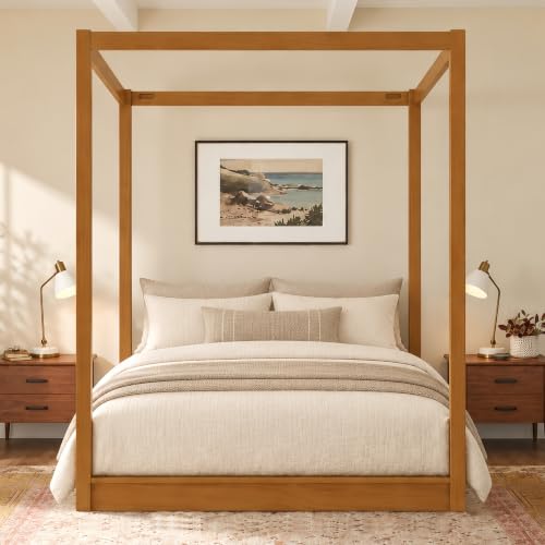 Queen Canopy Bed Frame, Modern Four Poster Platform Bed, view 2
