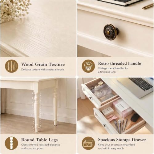 White Writing Desks with Drawers, 35" French Country Style, view 5