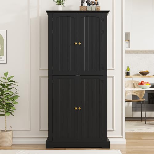 Black farmhouse pantry cabinet with hanging shelves, view 5