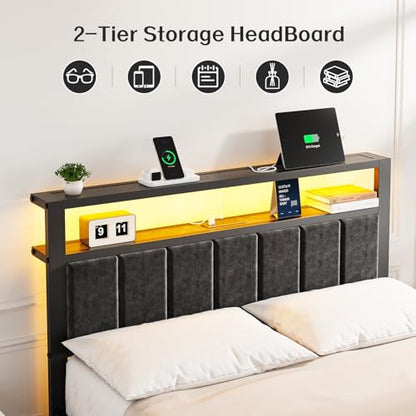 Modern Bed Frame with Lights and Charging Station, view 4