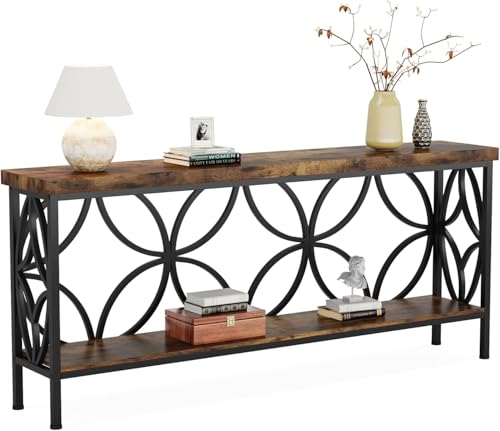 Sofa Table, 70.9 Inch Industrial Behind Couch Table with Storage Shelves, Narrow Long Console Table for Entryway, Living Room, Foyer, Hallway, Office