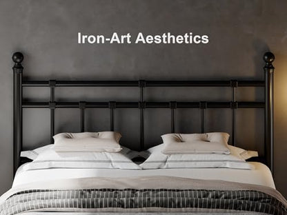 Full Size Metal Platform Bed Frame with Victorian Classic Iron-Art Headboard, view 4