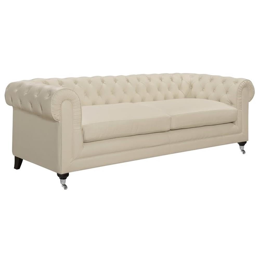 Amery Tufted Sofa, Bonded Leather, French Ivory