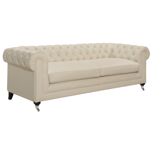 Amery Tufted Sofa, Bonded Leather, French Ivory