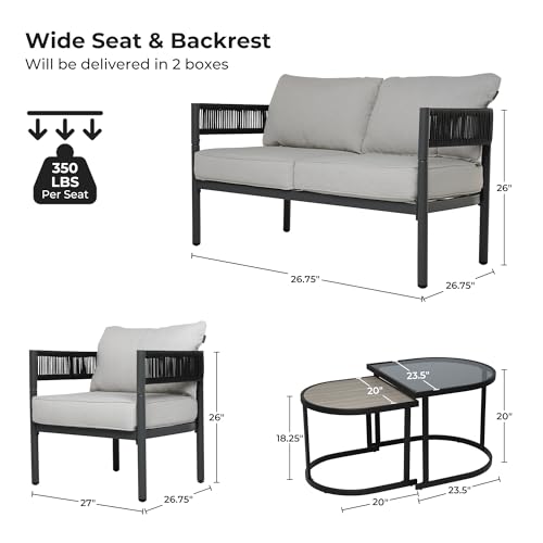 5-Piece Outdoor Furniture Set, 4 Seats Wicker Sofa Conversation Set with Thick Cushions and Coffee Table, for Backyard, Balcony, Garden (Beige)