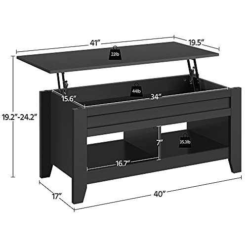 Yaheetech 41in Coffee Table and 2PCS Side Tables Set, Lift Top with Compartment and 3 Tier End Table with Storage Shelf, Living Room Coffee Table with Sofa, Black