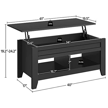 Yaheetech 41in Coffee Table and 2PCS Side Tables Set, Lift Top with Compartment and 3 Tier End Table with Storage Shelf, Living Room Coffee Table with Sofa, Black