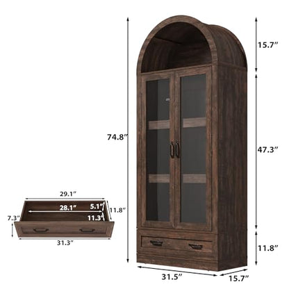 75" Tall Arched Kitchen Pantry Cabinet w Load-Bearing Steel Pipe, view 3