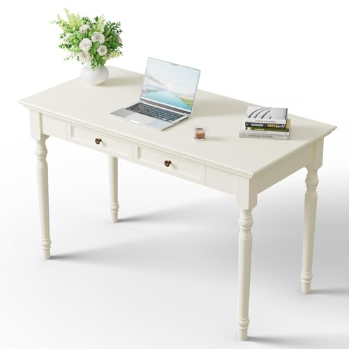 ADORZ White Writing Desk with Drawers, 47 Inch, view 2