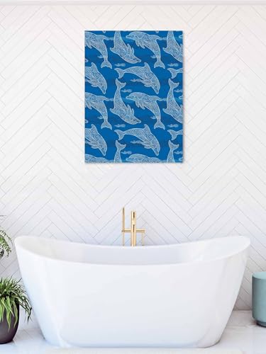 NuYeBiofx Summer Ocean Blue Dolphin Canvas Wall Art Prints,48"x32" Framed Picture Artwork Abstract Waves Texture Printed Canvas Oil Painting for Living Room Bedroom Office,Ready to Hang