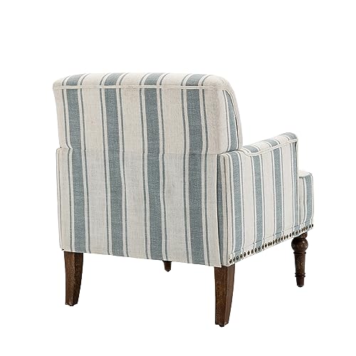 Stripe Accent Chairs Set of 2, Living Room Arm Chair Modern Nailhead Trim Club Armchair, Comfy Upholstered Sofa Lounge Seat Reading Seat Bedroom Side Seating for Home Office, Blue