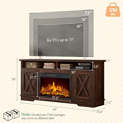 63" Farmhouse Fireplace TV Stand with 26" Electric Fireplace, view 3