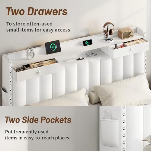Queen Bed Frame White with Storage, view 4