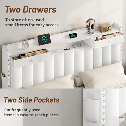Queen Bed Frame White with Storage, view 4