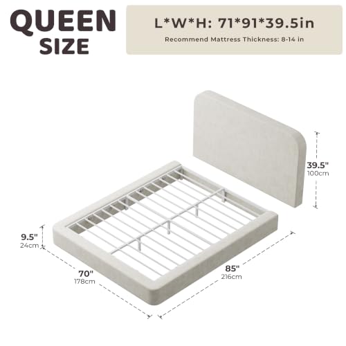 AirFrame Queen Upholstered Bed Frame with Rounded-Corner Headboard, view 3