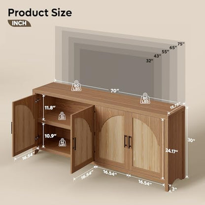 70" Sideboard Buffet Cabinet with Storage, Boho Credenza Storage Cabinet, view 3