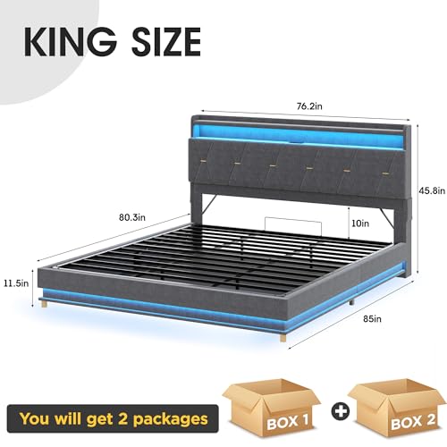 King Size Lift Up Storage Bed Frame, Storage Headboard with Charging Station, view 3