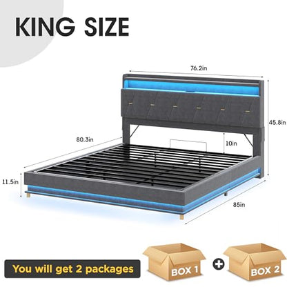 King Size Lift Up Storage Bed Frame, Storage Headboard with Charging Station, view 3