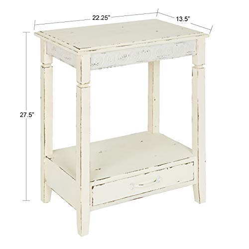 Idabelle Wood Side Table with Drawer, Cream