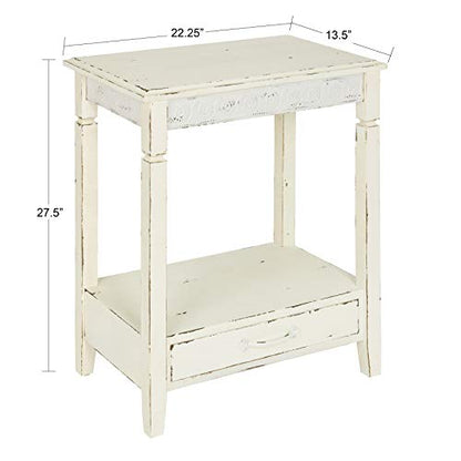 Idabelle Wood Side Table with Drawer, Cream