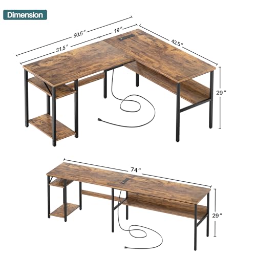 L Shaped Computer Desk with Magic Power Outlets and USB Charging Port, view 4