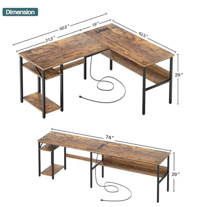 L Shaped Computer Desk with Magic Power Outlets and USB Charging Port, view 4