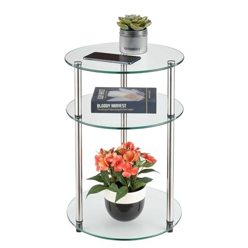 Designs2Go Classic Glass 3-Tier Round End Table 15.75" - Modern Contemporary Side Table with Storage Shelves for Living Room, Bathroom, Bedroom, Office, Den, Glass