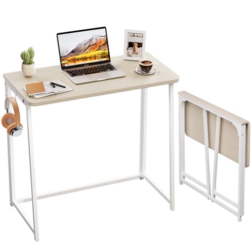 Folding Desk, 31.5" Foldable Computer Table for Small Spaces, Oak, view 2