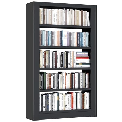 5-Tier Expandable Metal Bookshelf, 69" H x 36" W Heavy Duty Black Bookcase, Adjustable Storage Shelves, 280lbs Per Layer Capacity for Living Room Office Bedroom