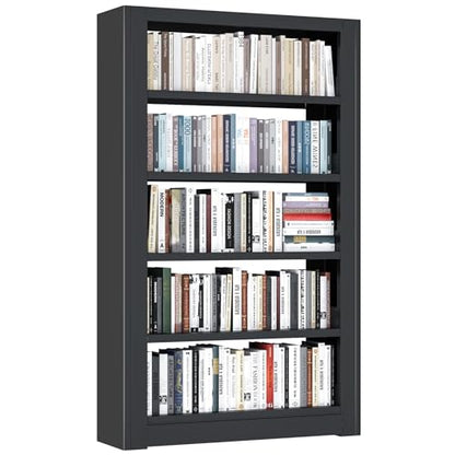 5-Tier Expandable Metal Bookshelf, 69" H x 36" W Heavy Duty Black Bookcase, Adjustable Storage Shelves, 280lbs Per Layer Capacity for Living Room Office Bedroom