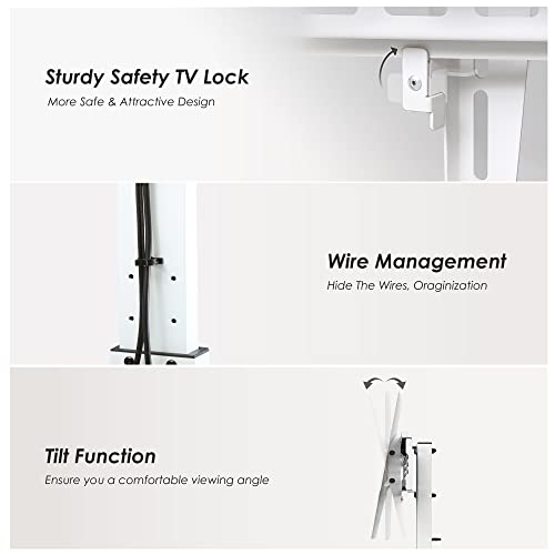 Iron Base Universal Floor TV Stand with Swivel Tilt, TV Mount Stand for 32-75 Inch Screens, Corner TV Stand with Height Adjustable Entertainment Shelves (White)