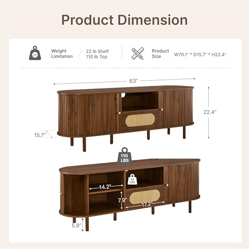 63'' Tambour TV Stand with Power Outlet for TVs up to 70, view 3