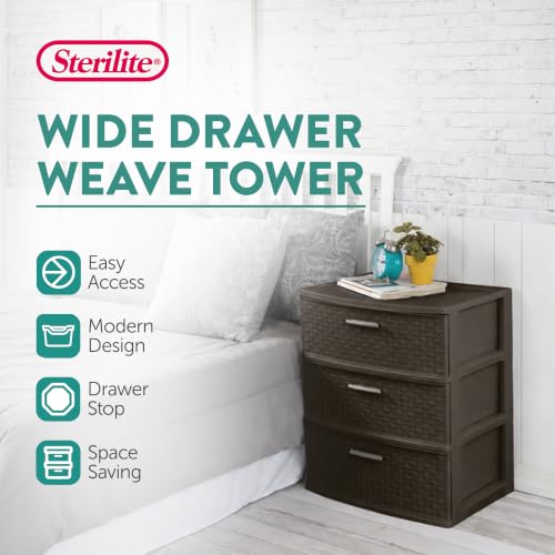 Wide 3 Drawer Weave Tower, Home Organizer, Espresso, view 5