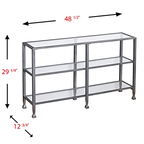 Jaymes 3 Tier Glass Console Media Table, Silver Frame Finish, distressed silver (AMZ1770MC)