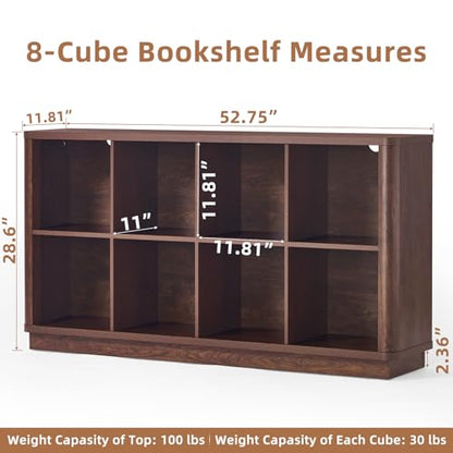 8 Cube Bookcase, 52" Long Horizontal Book Shelf w/Curved Edge, view 3