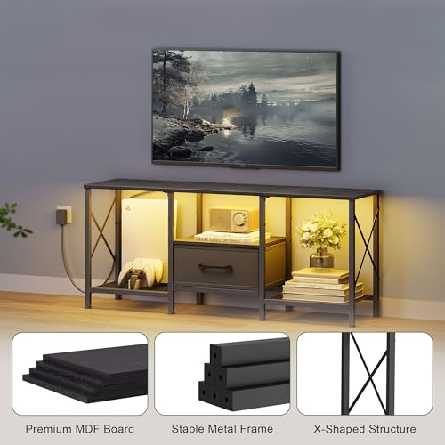 LED TV Stand with Fabric Drawer, Entertainment Center for 50 55 Inch TV, view 7