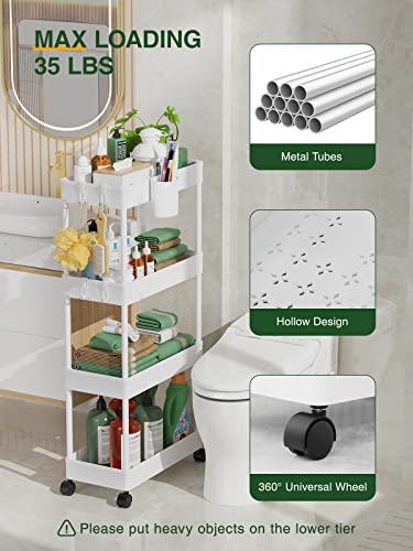 Slim Rolling Storage Cart - 4 Tiers Bathroom Organizer Utility Cart, view 6