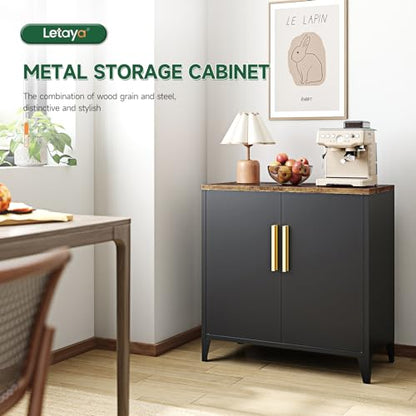 Metal Storage Cabinet with 2 Doors and Shelves 16" Dx 32" Wx30 H,Small Buffet Sideboard Short Cabinet for Kitchen Dining,Office Credenza Locker Modern Coffee Bar,Entryway Bathroom(Black)